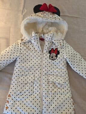 Disney White Polka Dot Minnie Hooded Coat with Red Bow